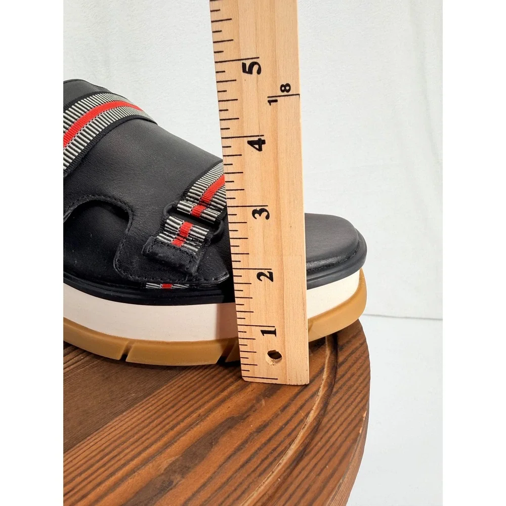 NWOB Sorel Joanie III Slide Sandals Black Red‎ 12 Wedge Heel Chunky Open Toe